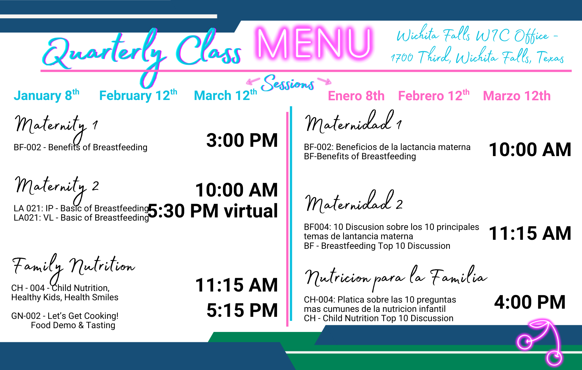 WIC Quarterly Class Menu